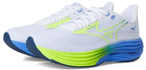Mizuno Women's Wave Rider 29 Running Shoe, White-Lightning Yellow, US Womens 8.5