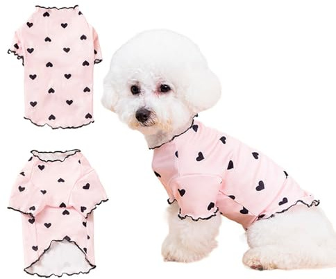XFSRG Vêtement pour Chien en Polyester Manteau Chien À Motif Cœur Mode Été pour Petits Chiens Confortable Et Élégant (Rose Pâle, M)