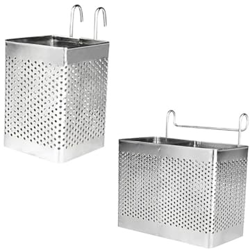 Didiseaon Acier Inoxydable Égouttoir à Couverts Suspendu, Lot de 2, Panier à Baguettes à 2 Compartiments Crochets, Cuisine
