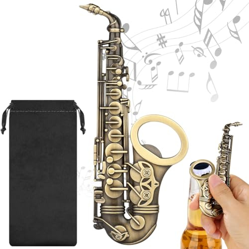 Saxophon Flaschenöffner mit Geschenktüte, bieröffner lustig, Steampunk Saxophon Geschenke für Saxophonisten, Musik Geschenk für Männer Frauen, Hausbar Werkzeuge, Bier Zubehör