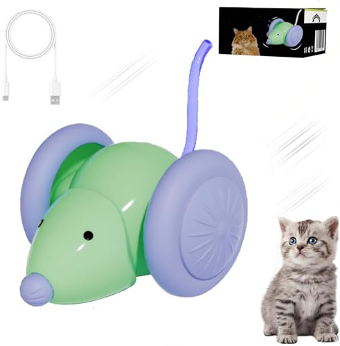 Juguete para Gatos con Ratón Robot de Interior Automático Luz Led Juguetes Eléctricos en Movimiento Detección Inteligente Pluma Reemplazable Recargable por USB Green