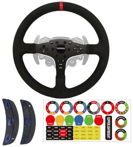 Replace 13 inch Original Carbon Fiber Suede Wheel MOD F1 GT3 GT4 For MOZA ES/ESX Lite Steering Wheel; Leather Sim Racing Hub on R3/R5/R9/R12 Direct Drive Base (13 Inch Suede)