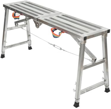 120x30cm Arbeitsplattform Arbeitsbühne Leiter 200kg Höhenverstellbar60-90cm | Klappbare Tragbare Gerüst Arbeitsgerüst, Arbeitsbühne mit Plattform Werkbank Klappleiter für Haus & Werkstatt
