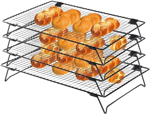 Rejilla de enfriamiento para hornear apilable de 4 niveles Construcción de acero carbono Base antideslizante curvada para deshidratación de pan de galletas Rejilla de enfriamiento de cocina que