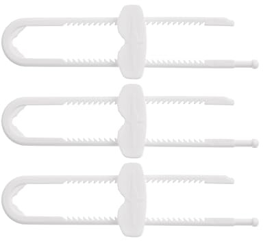 Dreambaby Sliding Cabinet Locks - Child Proof Cabinet Latches - For Kitchen, Bathroom Storage Doors Handles & Knobs - Suitable for Round & D-Shaped Handles - 3 Pack - White - Model L183