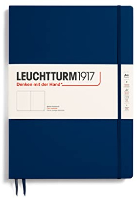LEUCHTTURM1917 342928 Notizbuch Master Slim (A4+), Hardcover, 123 nummerierte Seiten, Marine, blanko | 123 nummerierte Seiten, 100 g/m² Papier, nimmt lose DIN-A4-Blätter auf, säurefrei