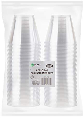Crystal Clear Plastic Cups | 9 Ounce Disposable Cups | Old Fashioned Tumblers Beverage Party Cup Excellent for Wine, Cocktails & Punch | 100 Count