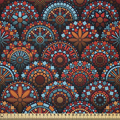 ABAKUHAUS marokkanisch Stoff als Meterware, Skalieren Sie Mandala-Design, Microfaser Multi Zweck Dekostoff für Kunsthandwerke, 3M (230x300cm), Orange Aqua Rubin
