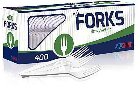 BluShine 400 Pack Extra Heavyweight Disposable White Plastic Forks - Heavy Duty White Cutlery-Utensils, Parties, Dinners, Catering Services, Family Gatherings