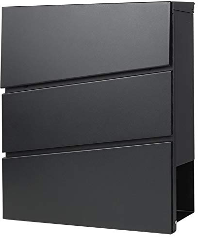 Decaller Large Capacity Mailbox with Key Lock, Wall Mount Metal Mail Box with Newspaper Compartment for Outside, 14.4 x 13 x 4.2, 932 Black