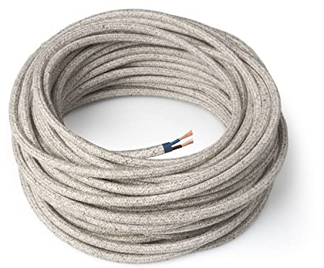 Amarcords - Câble électrique textile couleur CANVAS BEIGE, rond, lin, 3 mètres, à 2 brins 2x0,75 - Fil vintage en tissu coloré, pour lampes, lustres, appliques et abat-jours.