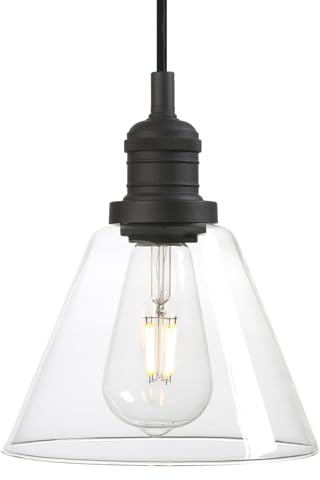 Phansthy Pendelleuchte Vintage Industrie Hängeleuchte Hängelampe Lampe Kronleuchter aus Trichter Klar Glas E27 Lampenfassung Deckenleuchte Hängelampe für Küche Keller Wohnzimmer(Schwarz Farbe)