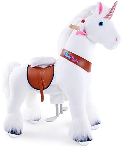 PonyCycle Mechanical Ride On Unicorn Hobby Horse Toy with Wheels Classic Model U Plush Walking Animal Rideable Unicorn for Toddlers Ages 4-7 Indoor Outdoor Riding unicorn Toy White Ux404