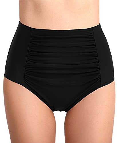 Joweechy Womens High Waisted Bikini Bottoms Retro Tummy Control Swim Shorts Swimming Briefs Swimwear l,Black