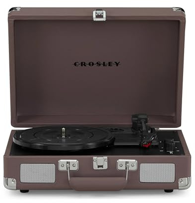 Crosley Cruiser Plus Portable Turntable - Bluetooth Record Player, 3-Speed Suitcase Vinyl Player, Home Turntables for Vinyl Records, Built in Stereo Speakers, Bluetooth Receiver, AUX Input, Purple Ash