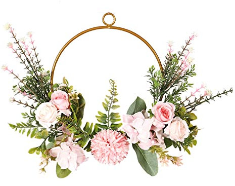 FGYZYP Künstlicher Kranz für die Haustür, 24,9 cm gefälschter hängender Blumenkranz mit Chrysantheme & Eukalyptusblättern, Simulationsgirlande für Zuhause, Wand, Hochzeit, Fenster, Innen- und