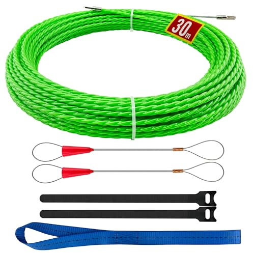 Sonda Passacavi,sonda passacavi professionale,Sonda Elettricista 4.5mm 30 Metri,Sonda Tiracavi con 2 Molla di Guida,Sonda Tiracavi Cavo,Estrattore Cavi Per Cavi Elettricista (Verde)