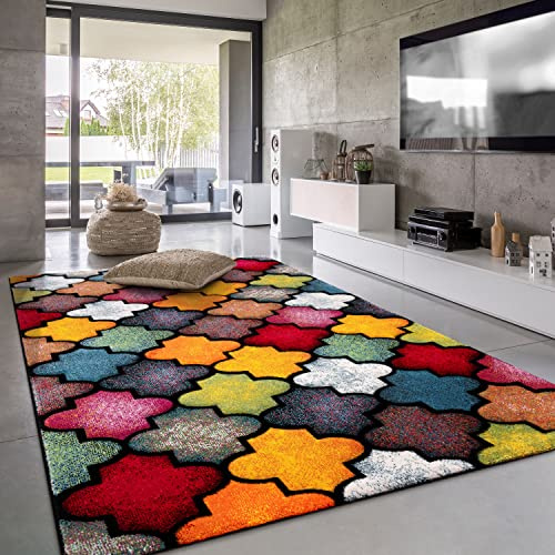 Paco Home Teppich Wohnzimmer Kinderzimmer Kurzflor Moderne 3D Optik Kariert Geometrische Muster, Grösse:80x150 cm, Farbe:Bunt 4