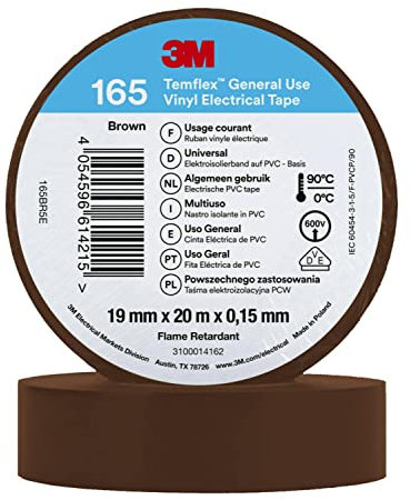3M Temflex 165 - Cinta aislante de vinilo (0,152 mm x 19 mm x 20 m), color bronce