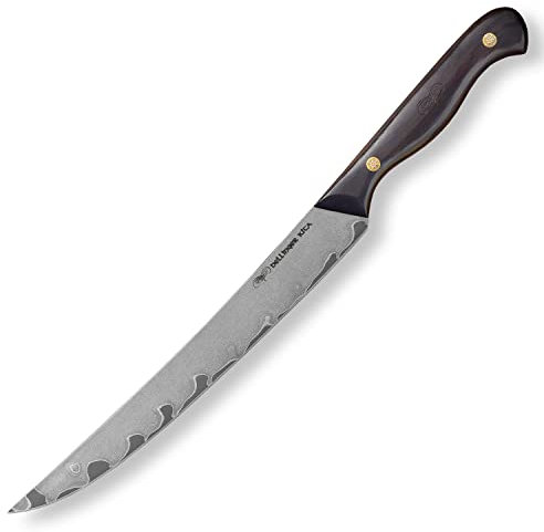 DELLINGER Kita North Couteau Damas Couteau de cuisine et couteau à jambon professionnel avec lame de 205 mm de long en acier damassé 6 couches et noyau en acier VG-10