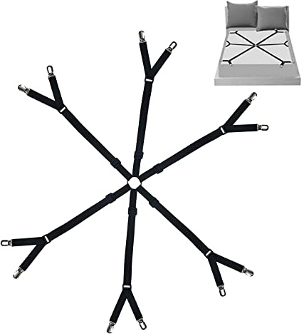 Floatdream 6 Seiten Bettlakenspanner Elastische，Einstellbar Elastisch Bettlakenspanner, Bettlakenhalter, Zum Fixieren Aller Arten von runder und eckiger Bettwäsche (Schwarz)