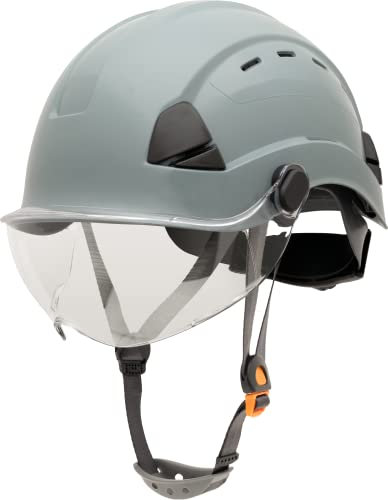 Honeywell Fibre Metal Safety Helmet with Visor, Hard Hat for Construction, Vented, 4-point buckle chinstrap, 6-point ratchet suspension, Resistant to extreme temperatures, Grey, FSH11009E