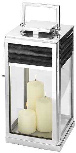 Fink große Laterne 51 cm aus Edelstahl & Teakholz Windlicht für den Innen- & Außenbereich