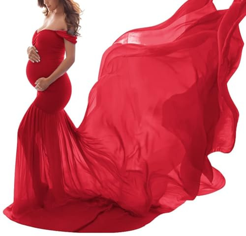 shownicer Abito da Gravidanza Fotografia Abito Donna Incinta Shooting Foto Abbigliamento maternità A Rosso Taglia Unica