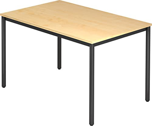 bümö Multifunktionstisch Ahorn, Tisch 120 x 80 cm, Tischfuß rund in schwarz - einfacher Tisch klein, Besprechungstisch System D-Serie, Konferenztisch, Meetingtisch, Mehrzwecktisch, Pausentisch