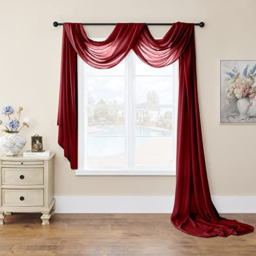 SK Studio Querbehang Freihanddeko Transparente Voile Gardine Vorhang Hochzeit Deko Foto Hintergrund Vorhangschal für Party Hochzeit Geburtstag Weinrot, 140x800cm