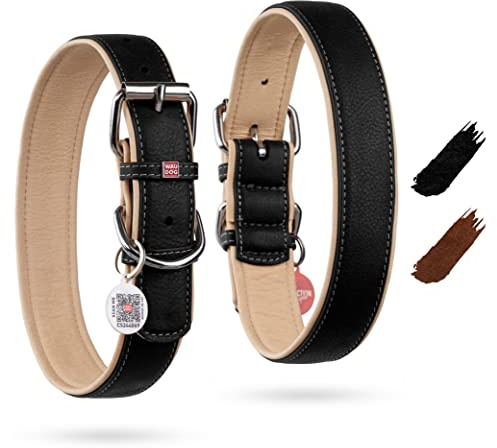 WAUDOG Hundehalsband Leder Hundehalsband Große Hunde & Hundehalsband Mittelgroße Hunde - Halsband Hund Klein Welpen Halsbänder Leder Halsband Hund Leder Weich - Digitale Hundemarke