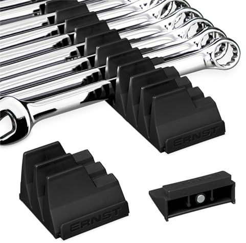 Ernst Manufacturing, 5401M, Modularer Schraubenschlüssel-Organisator, für 20 Schraubenschlüssel, mit Anti-Rutsch-Klammern, 12 Große Teile, 6 Kleine Teile, Schwarz, 6 Bis 38 mm