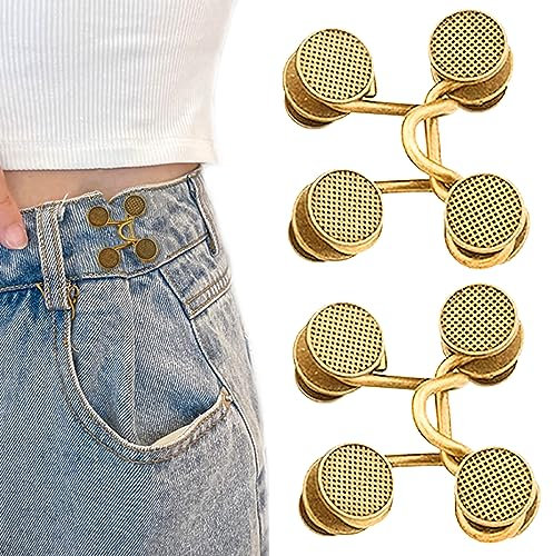 Kireida® 2 Paare Hosen Taillenstraffer, Taille Schnalle Extender -Set, Einstellbar für eine Perfekte Passform, Kein Nähen Erforderlich,für Taillenumfang ändern,für Jeans(Gold) -L