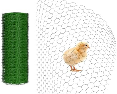 Sechseckgeflecht, Maschendrahtzaun, 0.5m x25m Rolle Käfigdraht, Drahtgeflecht 6-eck, Kaninchendraht aus Metall, Drahtzaun kunststoffbeschichtet, Kleintierzaun, grün