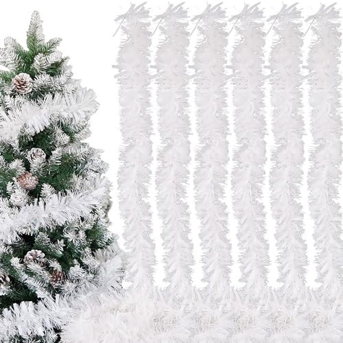 Lot de 6 Guirlandes de Noël - Guirlande Métallique Scintillante - Décoration à Suspendre pour Sapin, Couronne, Mariage, Fête (Blanc)