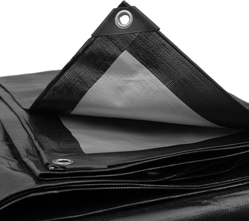 waterproof tough 240gsm black/siver reverse tarpaulins/builders tarps/camping ground sheet ideal tarp cover up to keep items dry and dust free (2m x3m)