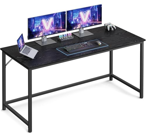VASAGLE Tisch, Computertisch, Bürotisch, 135 x 60 x 76 cm | Für Arbeitszimmer, Schlafzimmer, Wohnzimmer, Ebenholzschwarz-Mattschwarz, BARNET Kollektion LWD043B56