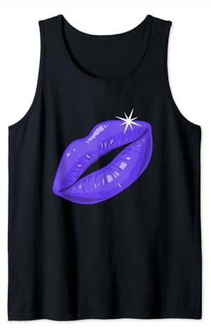90er Jahre 80er Party Lila Lippenstift Kiss Kuss Kussmund Tank Top