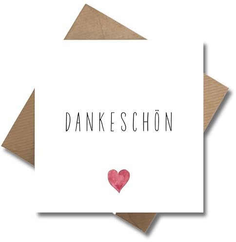 Danksagungskarte „Dankeschön“ – Schlichte Klappkarte 125 x 125 mm mit rotem Herz & Umschlag – Stilvolle Danke-Karte für Freunde, Familie, Kolleginnen & Kunden