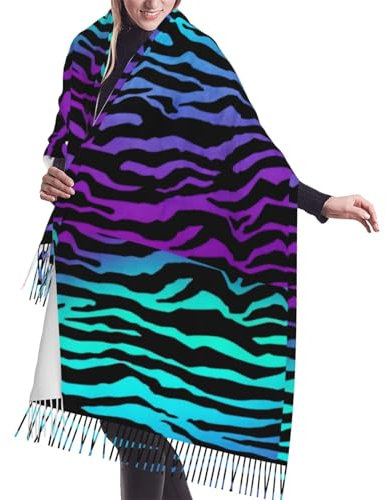 SJOAOAA Kaschmir-Schal mit Fransen für Damen, leicht, für Herbst und Winter, Violett und Blaugrün, Lila, Blau, Grün, Ca, One size