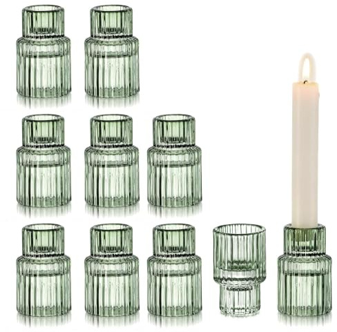 Glasseam Kerzenhalter Glas Kerzenständer Stabkerzen: Grün Kerzenhalter Stabkerzen 10er Set Stabkerzenhalter Glas Kerzenständer Weihnachten für Tischdeko Kerzenhalter Stabkerze für Hochzeit Geburtstag