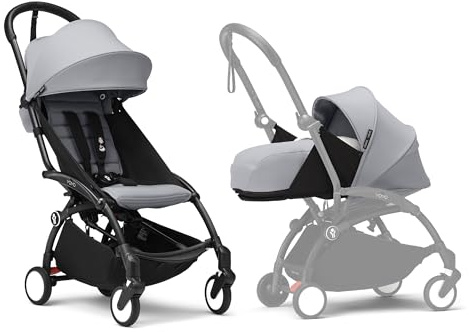 Stokke YOYO3 Kinderwagen mit Neugeborenen Set - Enthält schwarzen Rahmen, YOYO 6 + Textilset (Stone) & 0 + Neugeborenen Set (Stone)