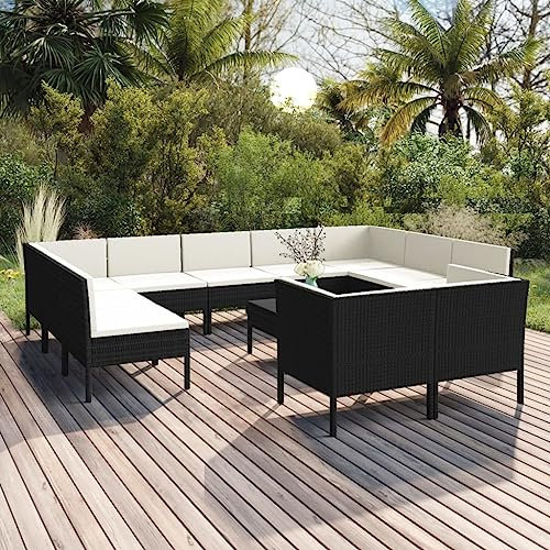 DYRJDJWIDHW Outdoor Kissen,gartenliege wetterfest,paletten,12-TLG. Garten-Lounge-Set mit Auflagen Poly Rattan SchwarzGeeignet für Garten, Swimmingpool, Wohnzimmer, Terrasse