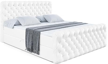 ALTDECOR Boxspringbett mit Matratze und Lattenrost, Boxbett, Topper, Fußteil, Polsterbett mit Bettkasten, Bett mit Stauraum H3-Matratze, Springboxbett - BOXI8-Z - 120x200 - Weiß Kunstleder