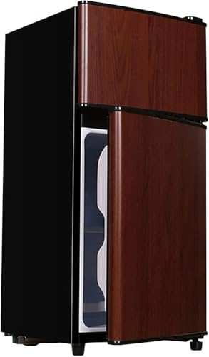 GYDUHYE Mini réfrigérateur 42 L, couleur grain de bois, économie d'énergie et silencieux, idéal pour la chambre, le salon et les petits espaces de bureau.