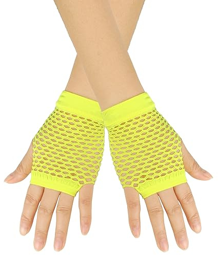 BrightGlow Netzhandschuhe Damen Kurze Fischnetz Fingerlose Handschuhe 1920er-Jahre-Handschuhe Mode Kurze Mesh Handschuhe Abendhandschuhe Opernhandschuhe für Kostümparty Zubehör Gelb Einheitsgröße