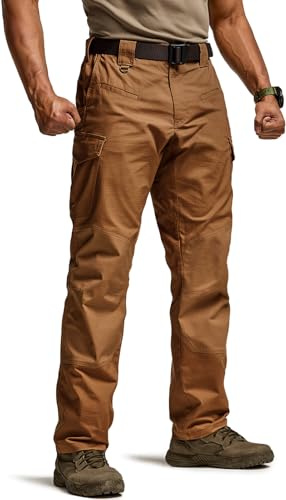 CQR Men's Flex Ripstop Tactical Pants, Water Resistant Stretch Cargo Pants, Lightweight EDC Hiking Work Pants, Marauder Copper Brown, 40W x 34L