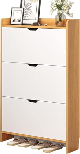 Zapatero ultrafino y estrecho con puertas cerradas, diseño moderno y simple, ideal para espacios pequeños, zapatero oculto, color nogal, tamaño: 80 x 13 x 118 cm