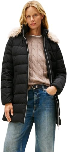 Tommy Hilfiger Abrigo de plumas Down Slim con borreguito, Negro (Black), S