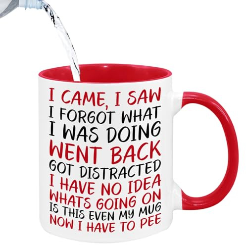 Vellivar Funny Mugs, I Came I Saw I Forgot Mug, Quirky Gifts for Women Leaving Gifts for Men Novelty Mug Retirement Gift Birthday Christmas Funny Gift Mug Coffee Cup Ceramic Tea Mug 350ml Red